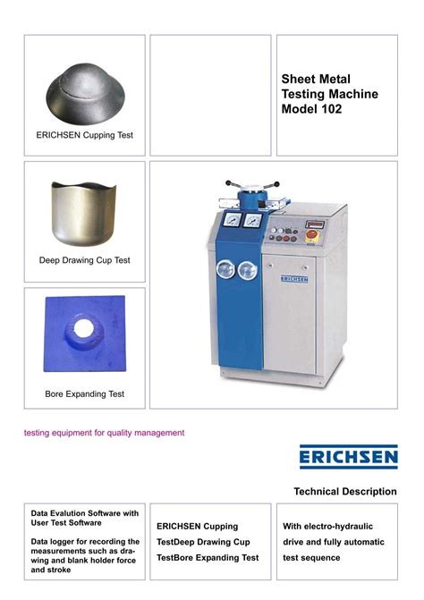 erichsen sheet metal testing machine|erichsen metal testing equipment.